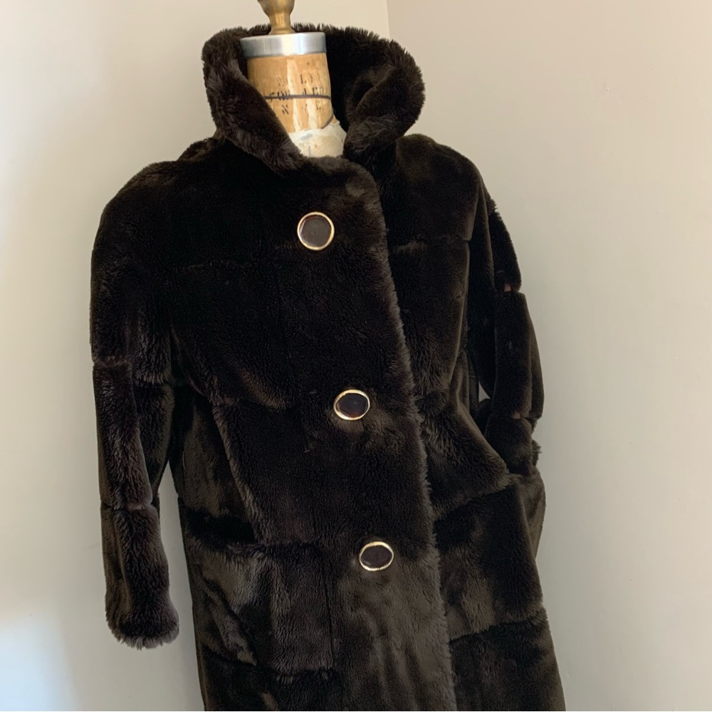 Vintage Priscilla Modes Lykafur Brown Faux Fur Coat Made In England Womens S/M?